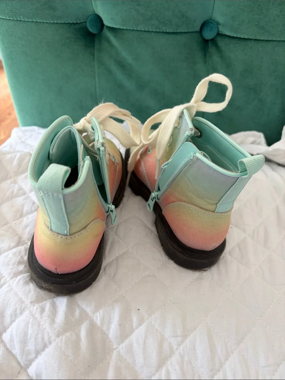 Cat & Jack Pastel Rainbow Lace-Up combat Boots with Side Zip